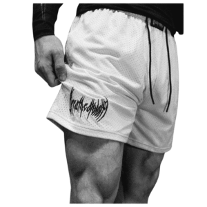 Mens Embroidery Bodybuilding Mesh shorts [DIVINE WHITE]
